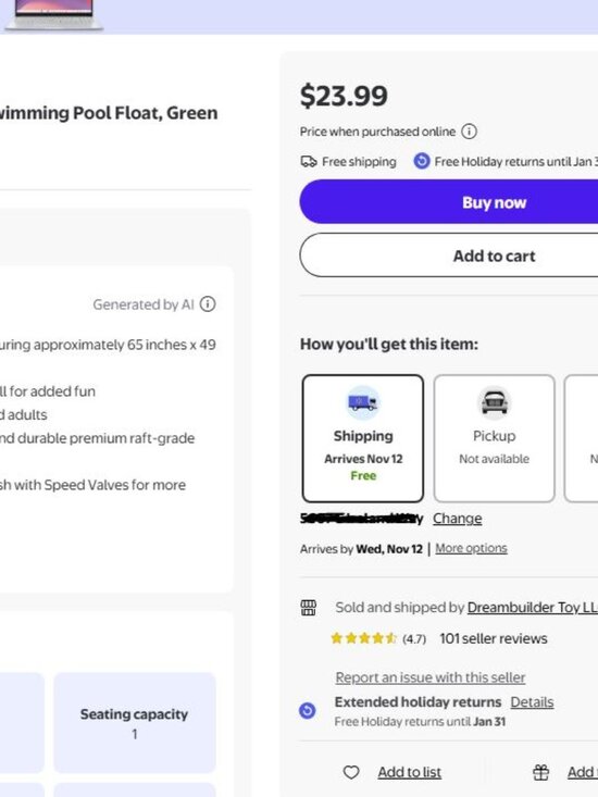 Inflatable Avocado Swimming pool float - Picture 2 of 4